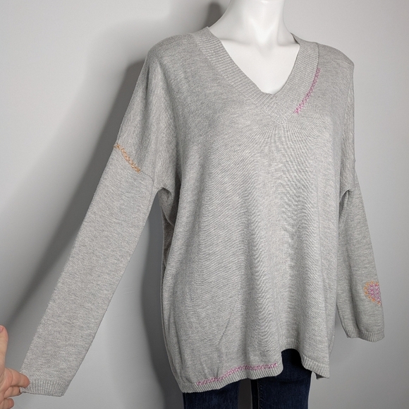 Wispr Grey Pink Orange Embroidered Evil Eye Oversized Sweater S - Picture 3 of 8